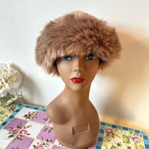 Elegant Brown Cream Faux Fur Hat